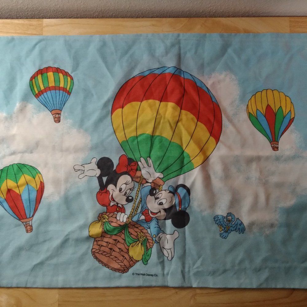 Vintage Mickey Mouse Minnie Hot Air Balloons Pillowcase Cover Disney